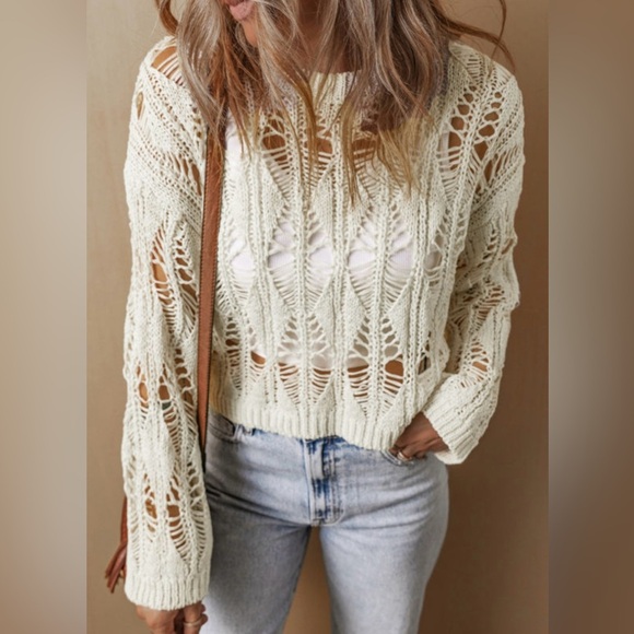 Women's Cream Knit Sweater - Picture 4 of 14